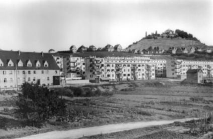 Die Wallmer-Siedlung (II) nach der Fertigstellung ca. 1932. Links im BIld ein Gebäude der 1926 fertiggestellten Siedlung Wallmer I.