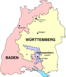 Baden, Württemberg und Hohenzollern bis 1945. Karte: Wikipedia.