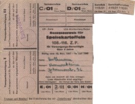 Bezugsausweis für Speisekartoffeln Nov. 1947 - Juli 1948
