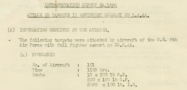 Einsatzbericht über den US-Angriff vom 22.02.1944 (Digitalhistoryarchive/NARA)