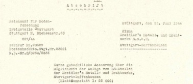 Im Juni 1944 verfasste das Reichsamt für Bodenforschung eine knappe "gutachterliche Äußerung" zum geplanten Luftschutzstollen.