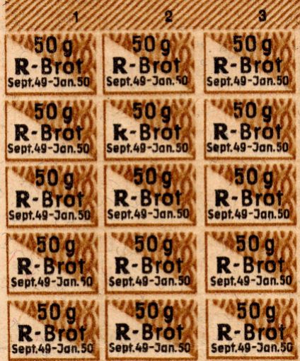 Reisemarken für R-(Roggen)Brot. Sep. 1949 - Jan. 1950. Detailansicht.