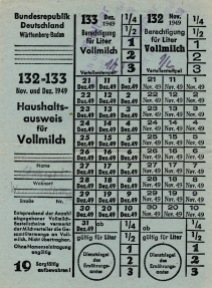 Haushaltsausweis für Vollmilch Nov. und Dez. 1949.