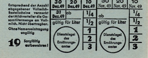 Haushaltsausweis für Vollmilch Nov. und Dez. 1949 (Ausschnitt).