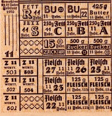 Lebensmittelkarten für Erwachsene ab 16 J. Januar 1950 (Ausschnitt).